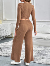 Perfee Surplice Long Sleeve Top and Pants Set OutfitFlow